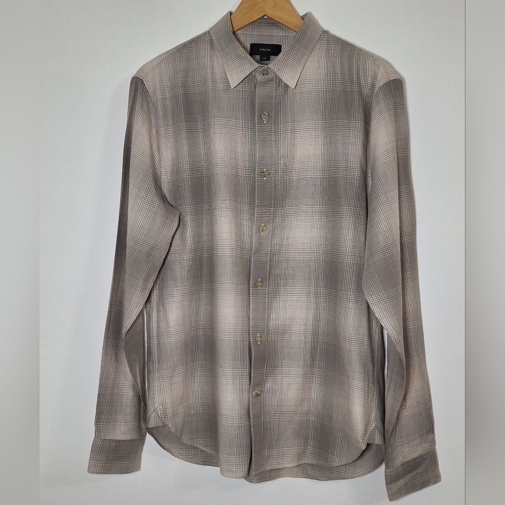 NWT VINCE Men's Casual Shirt in Taupe and Gray